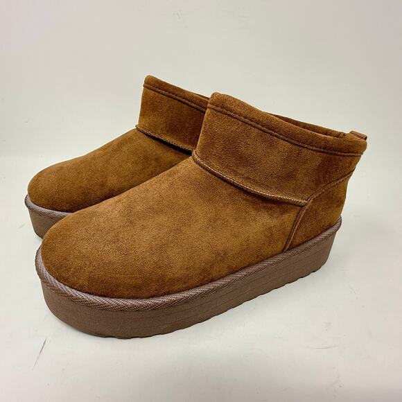 SO Classic Ultra Mini Platform Boots Womens 8 Slip On Faux Suede Chestnut S-1535 - Picture 10 of 15